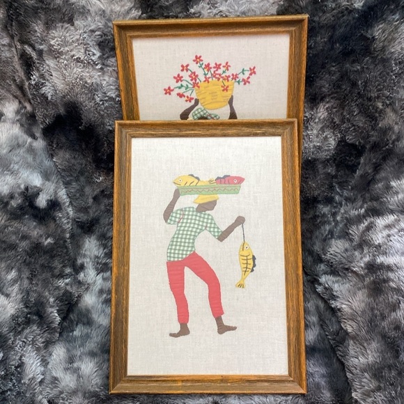 Set of 2 Vintage 70s Crewel Embroidered
Folk Art Framed - Picture 13 of 16